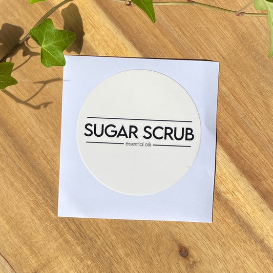 white round sugar scrub label